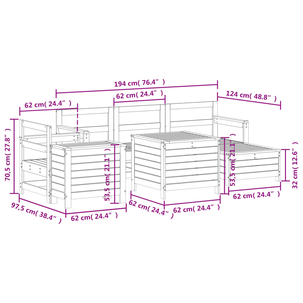 vidaXL 7 Piece Garden Sofa Set White Solid Wood Pine