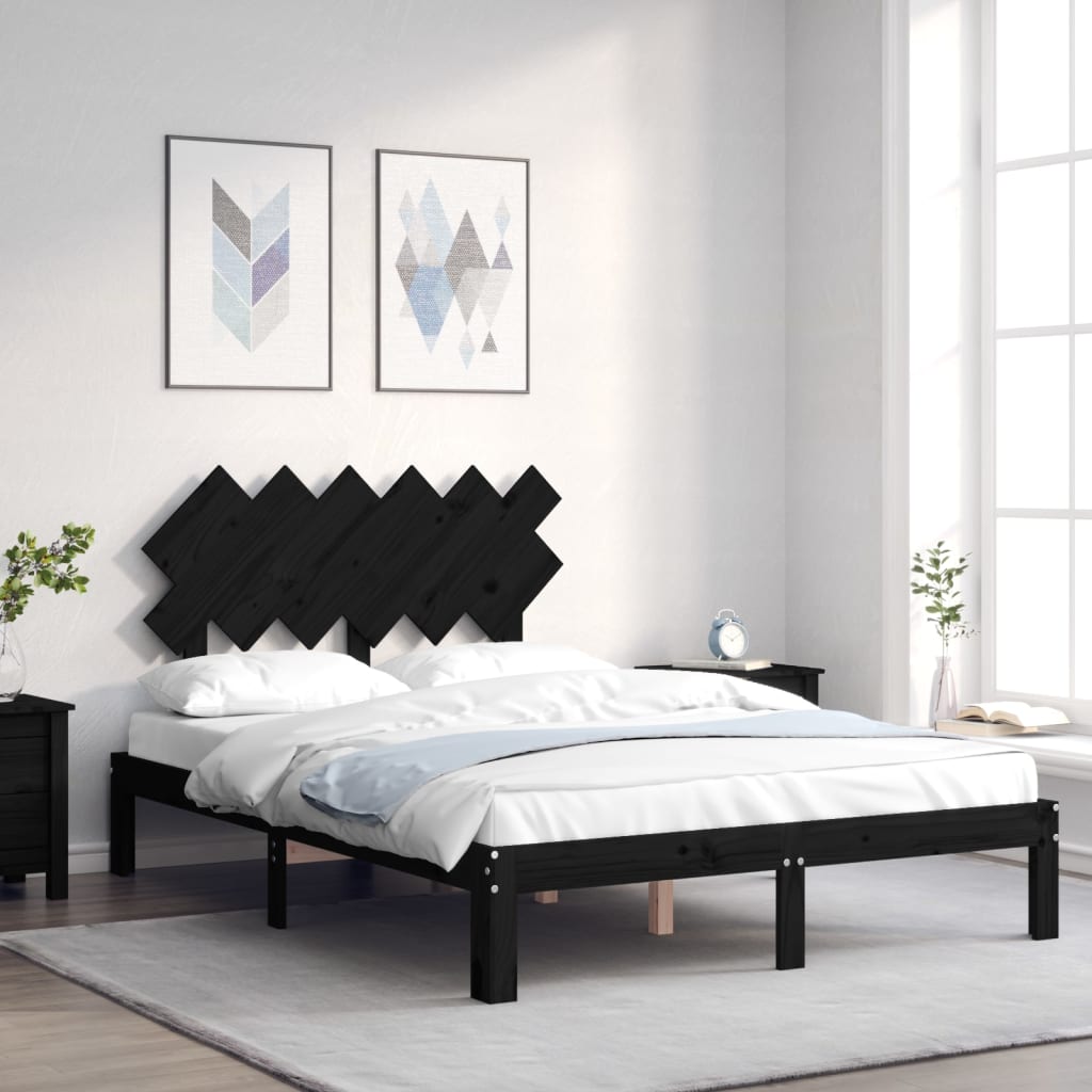 vidaXL Bed Frame without Mattress Black Double Solid Wood Pine