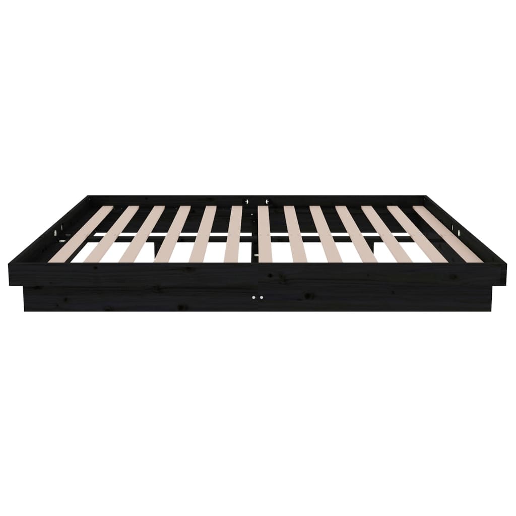 vidaXL Bed Frame without Mattress Black Solid Wood Double