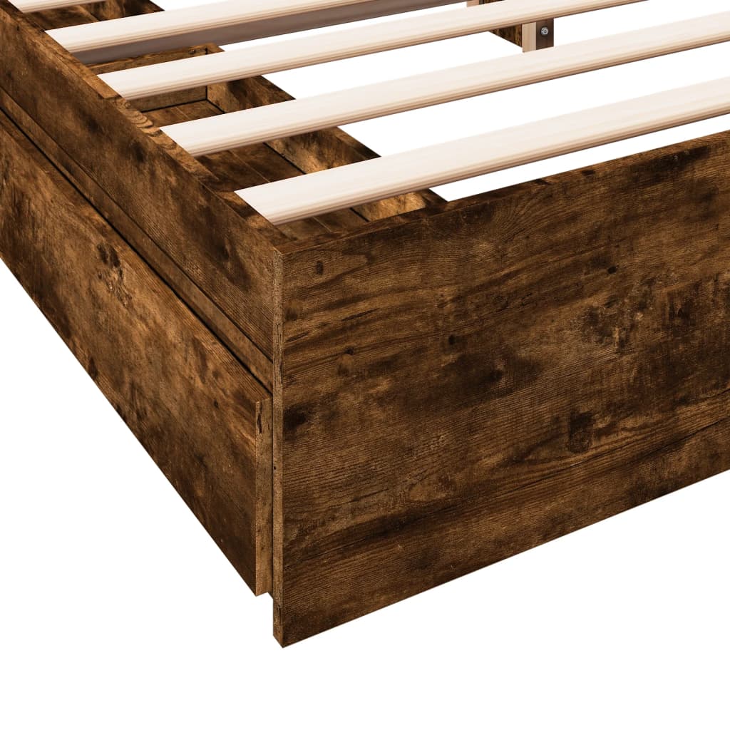 vidaXL Bed Frame with Drawers without Mattress Smoked Oak 180x200 cm Super King