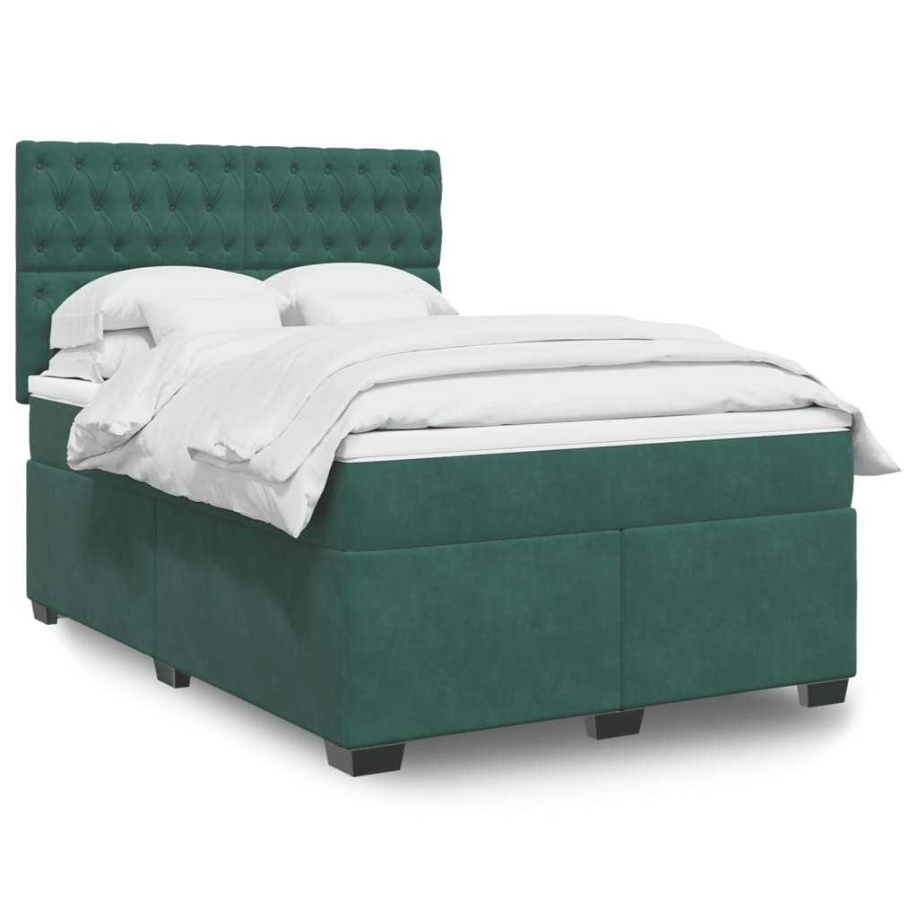 vidaXL Box Spring Bed with Mattress Dark Green 140x190 cm Velvet