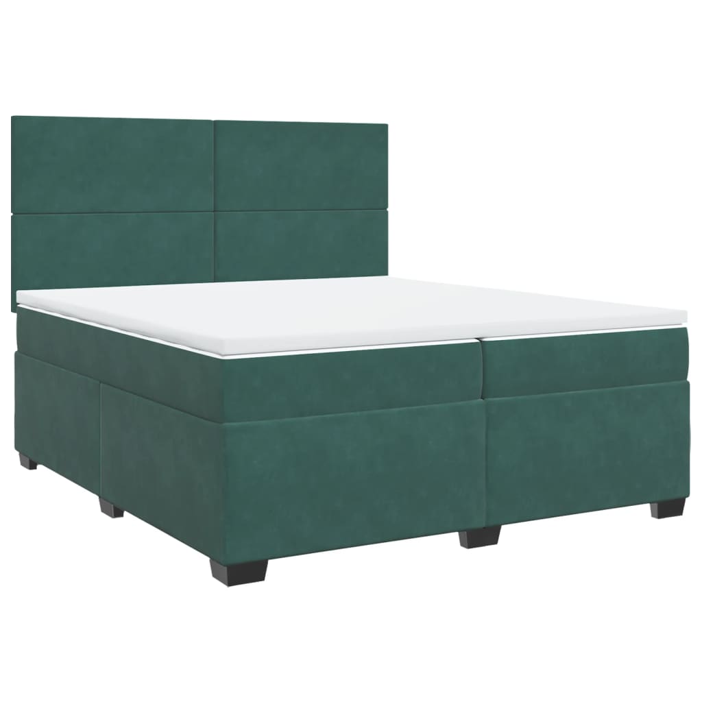 vidaXL Box Spring Bed with Mattress Dark Green 200x200 cm Velvet