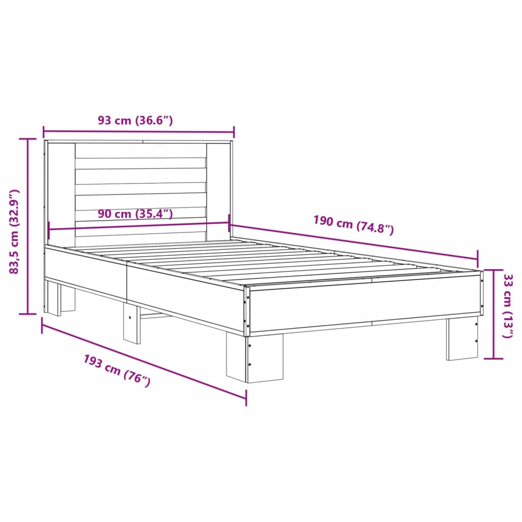 vidaXL Bed Frame without Mattress Black 90x190 cm Single