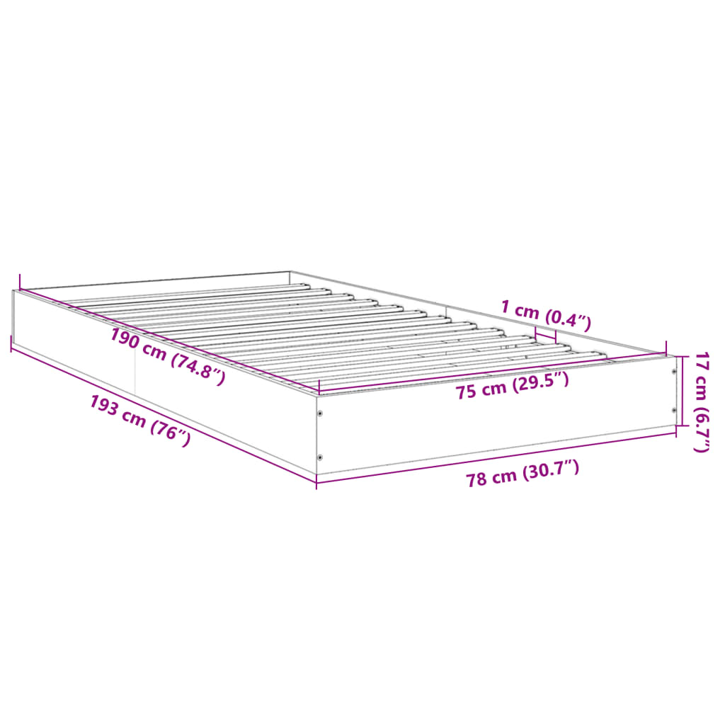 vidaXL Bed Frame without Mattress Smoked Oak 75x190 cm Small Single Engineered Wood