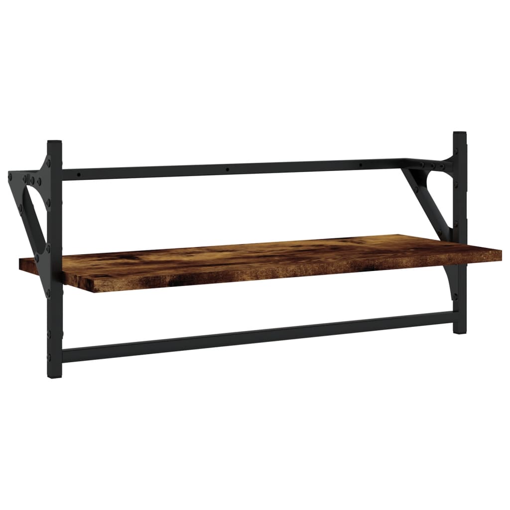 vidaXL Wall Shelves with Bars 2 pcs Smoked Oak 65x25x30 cm