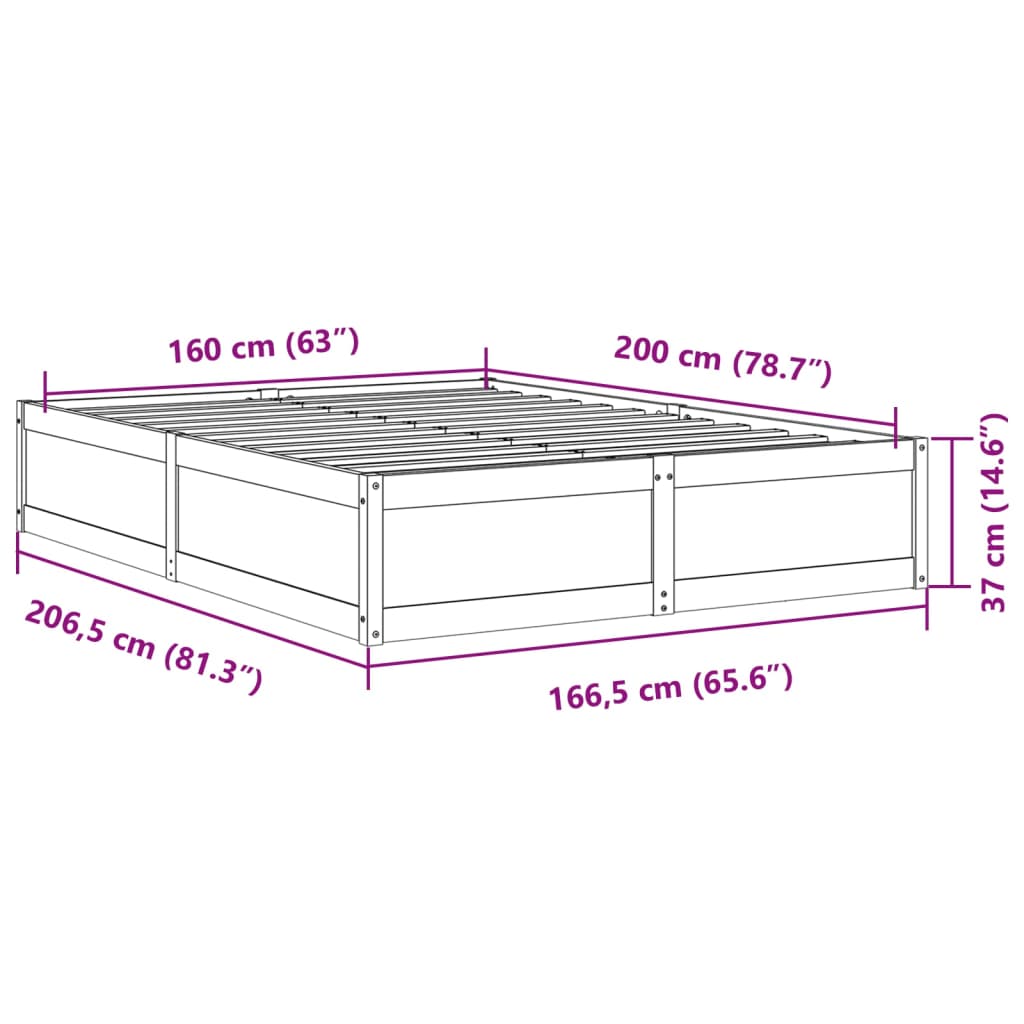 vidaXL Bed Frame without Mattress 160x200 cm Solid Wood Pine