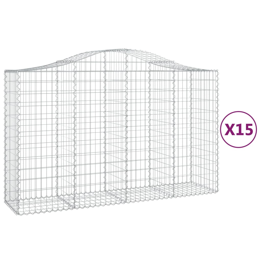 vidaXL Arched Gabion Baskets 15 pcs 200x50x120/140 cm Galvanised Iron