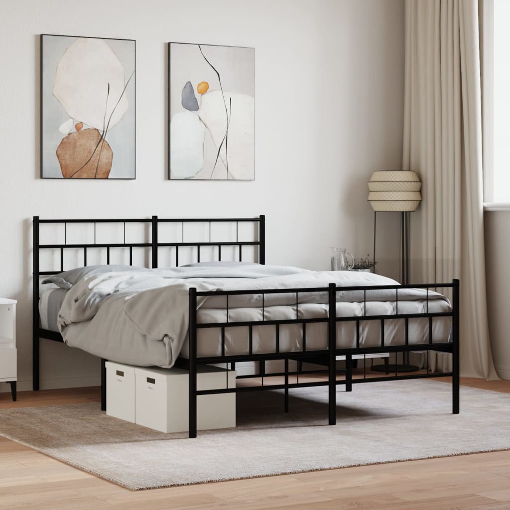 vidaXL Metal Bed Frame without Mattress with Footboard Black 135x190 cm Double