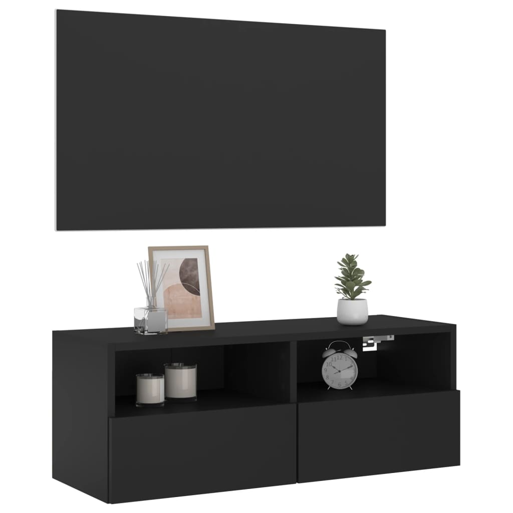 vidaXL TV Wall Cabinet Black 80x30x30 cm Engineered Wood