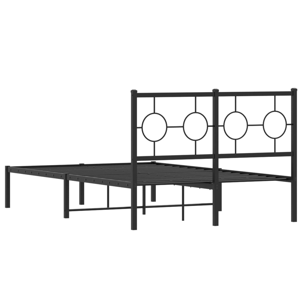 vidaXL Metal Bed Frame without Mattress with Headboard Black 120x190 cm Small Double