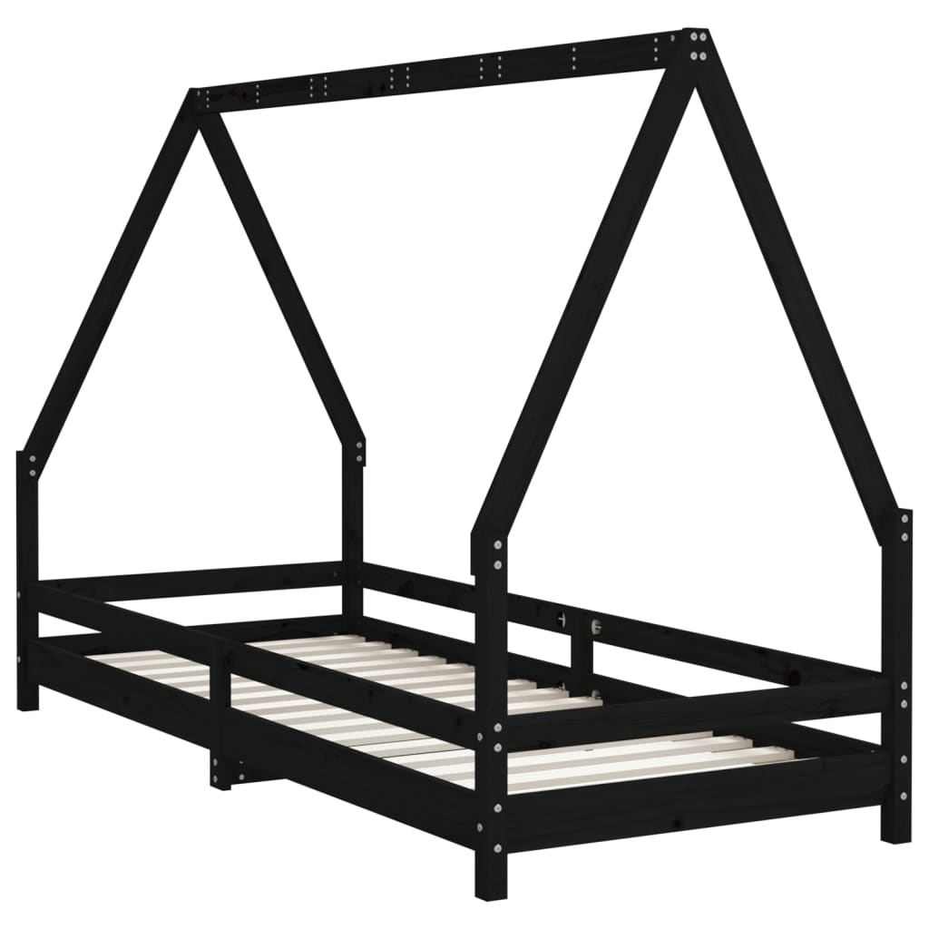 vidaXL Kids Bed Frame Black 90x200 cm Solid Wood Pine