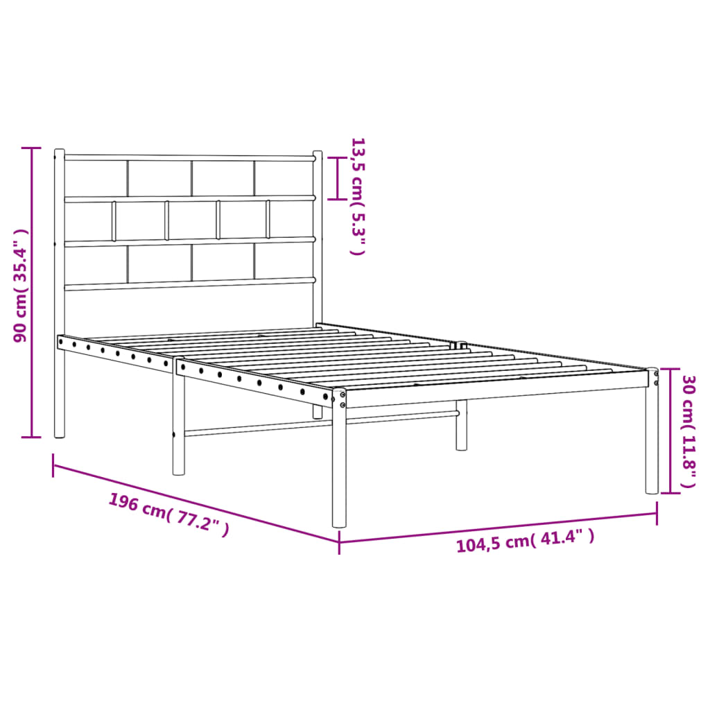 vidaXL Metal Bed Frame without Mattress with Headboard White 100x190 cm