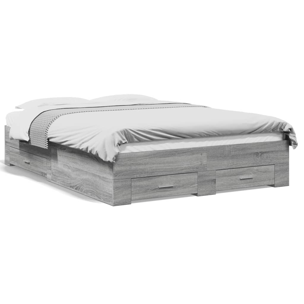 vidaXL Bed Frame with Drawers without Mattress Grey Sonoma 120x200 cm