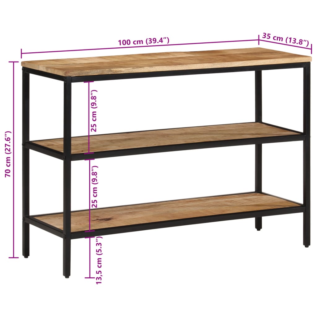 vidaXL Console Table 100x35x70 cm Solid Rough Wood Mango