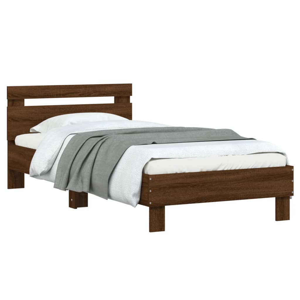 vidaXL Bed Frame without Mattress with Headboard Brown Oak 75x190 cm Small Single