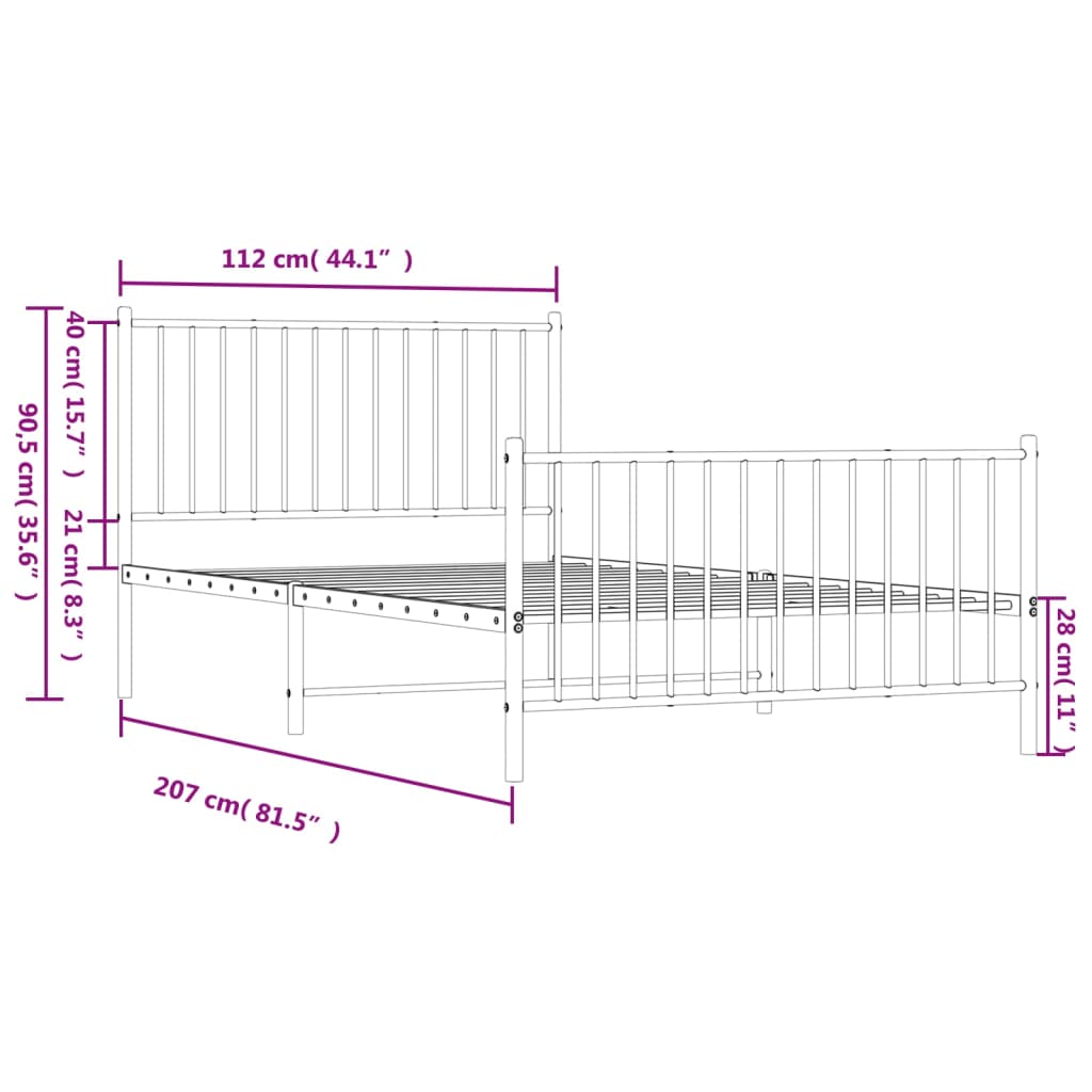 vidaXL Metal Bed Frame without Mattress with Footboard White 107x203 cm