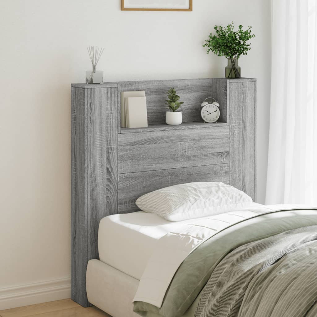 vidaXL Headboard Cabinet with LED Grey Sonoma 100x16.5x103.5 cm