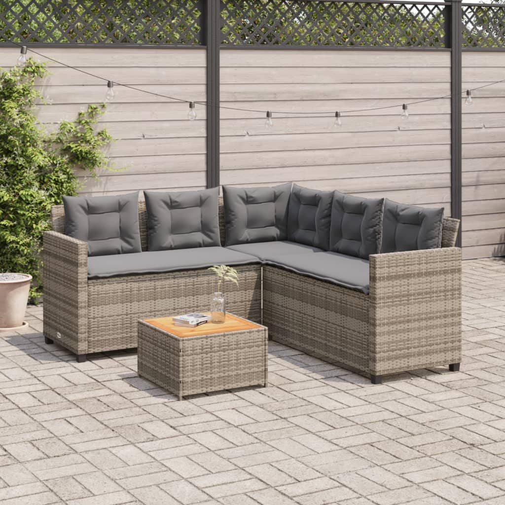 vidaXL Garden Sofa with Table and Cushions L-Shaped Grey Poly Rattan