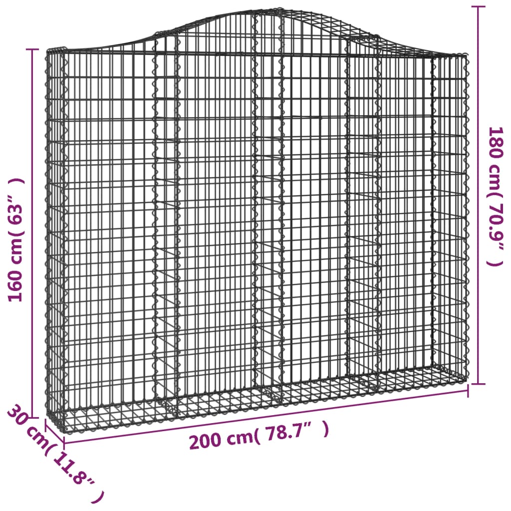 vidaXL Arched Gabion Baskets 8 pcs 200x30x160/180 cm Galvanised Iron