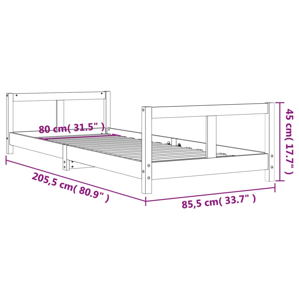 vidaXL Kids Bed Frame Black 80x200 cm Solid Wood Pine