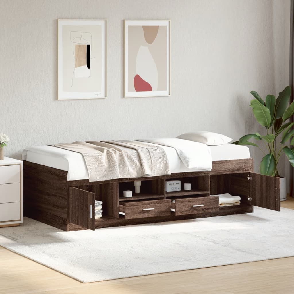 vidaXL Daybed with Drawers without Mattress Brown Oak 90x190 cm Single