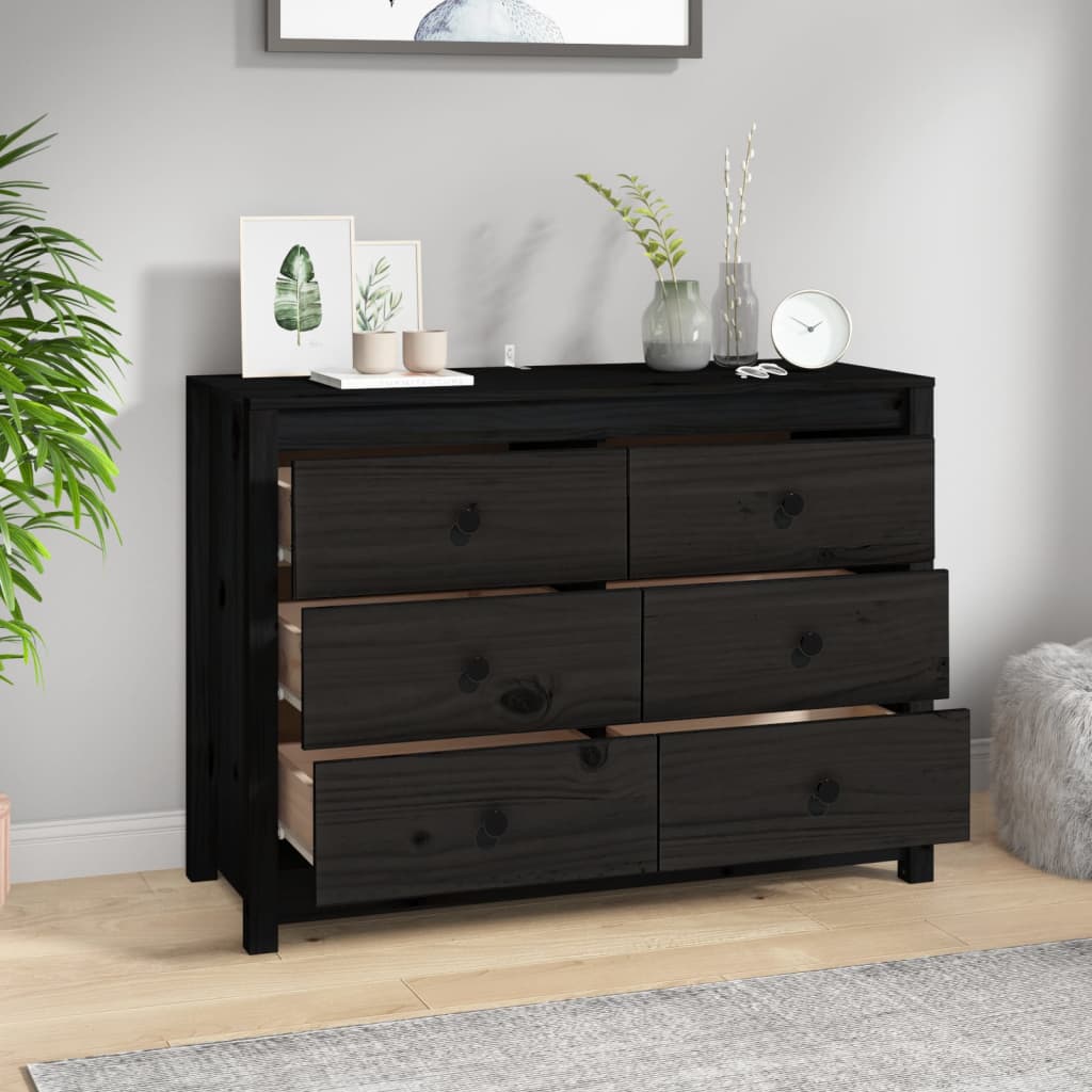 vidaXL Side Cabinet Black 100x40x72 cm Solid Wood Pine