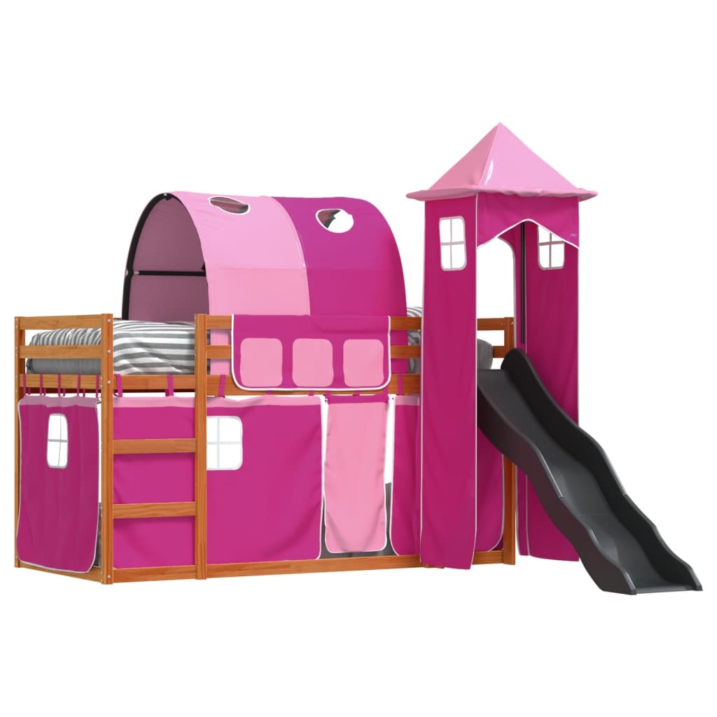 vidaXL Bunk Bed without Mattress with Slide and Curtains Pink 80x200 cm