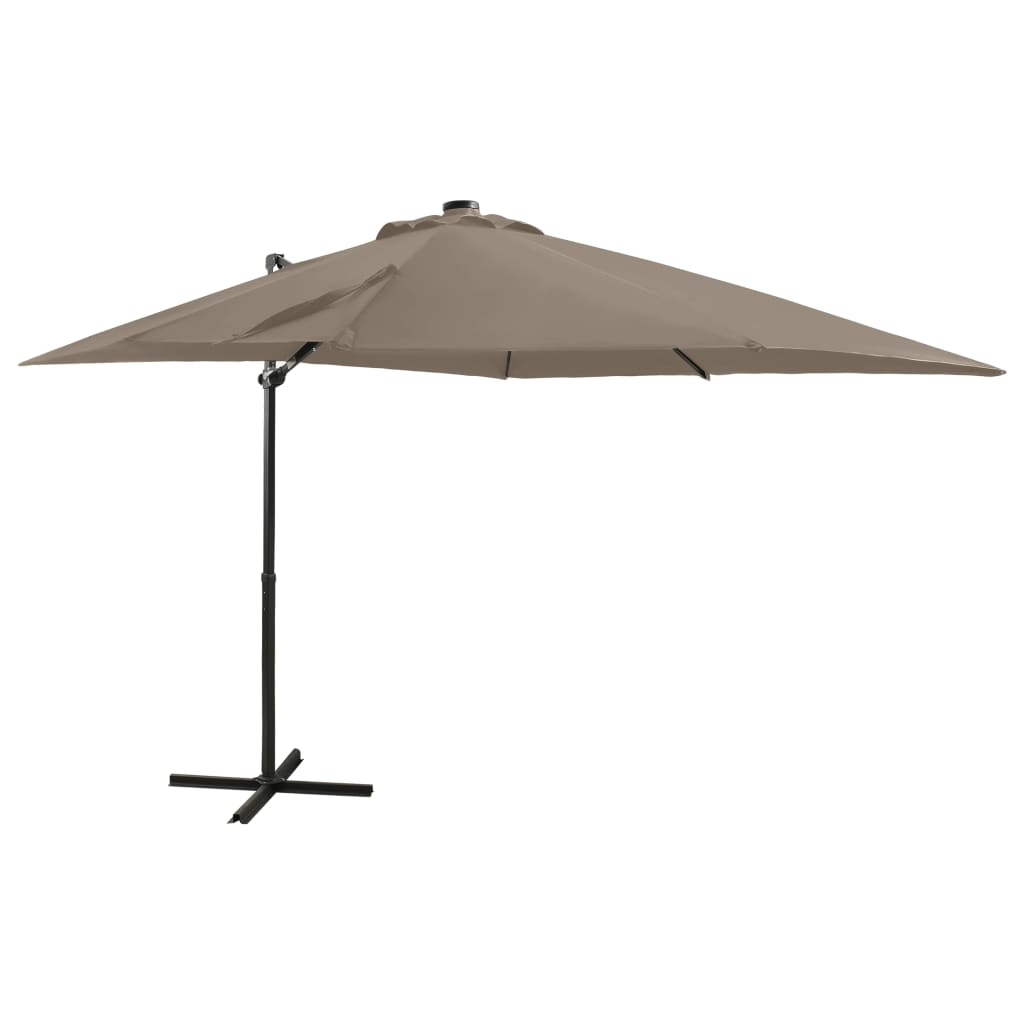 vidaXL Cantilever Garden Parasol with Pole and LED Lights Taupe 250 cm