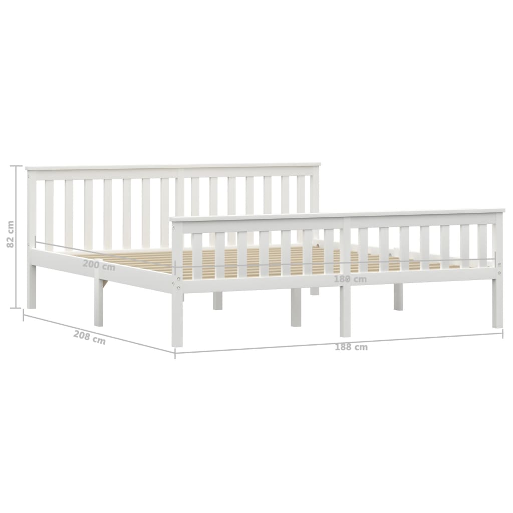 vidaXL Bed Frame without Mattress White Solid Pinewood 180x200 cm Super King