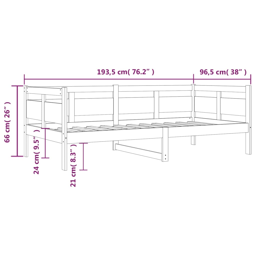 vidaXL Day Bed without Mattress Honey Brown Solid Wood Pine 90x190 cm Single