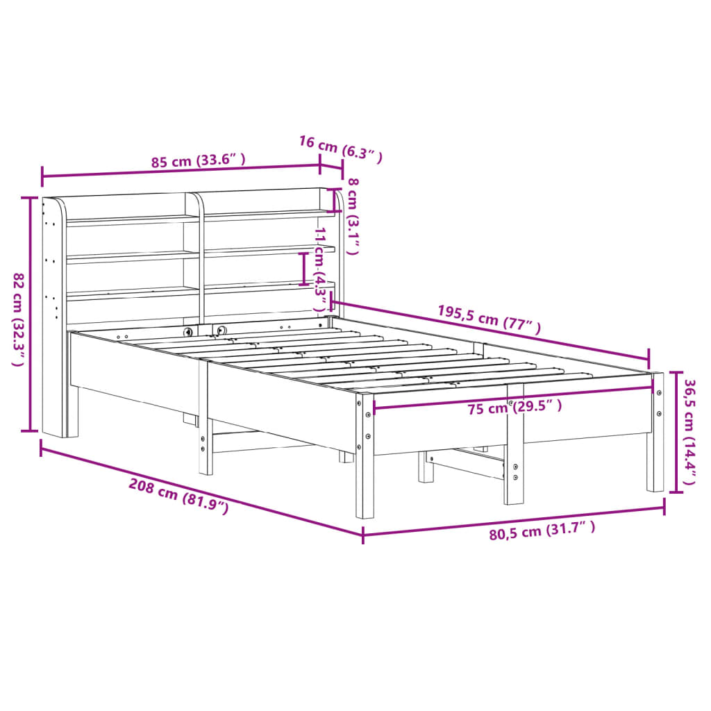 vidaXL Bed Frame without Mattress White 75x190 cm Small Single Solid Wood Pine