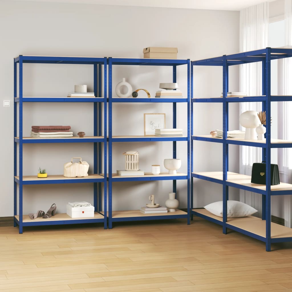 vidaXL 5-Layer Shelves 4 pcs Blue Steel&Engineered Wood