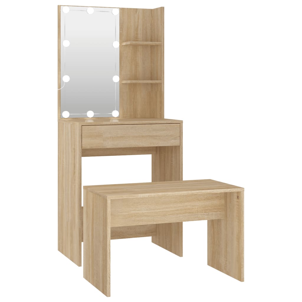 vidaXL Dressing Table Set with LED Sonoma Oak Engineered Wood