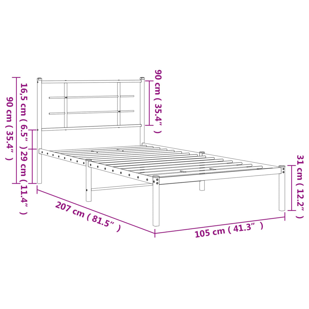 vidaXL Metal Bed Frame without Mattress with Headboard White 100x200 cm