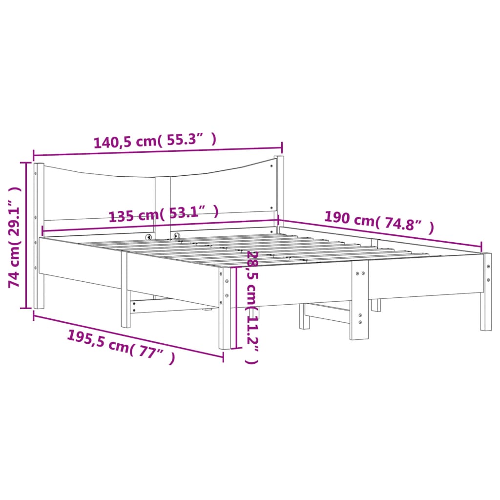 vidaXL Bed Frame without Mattress Wax Brown 135x190 cm Double Solid Wood Pine