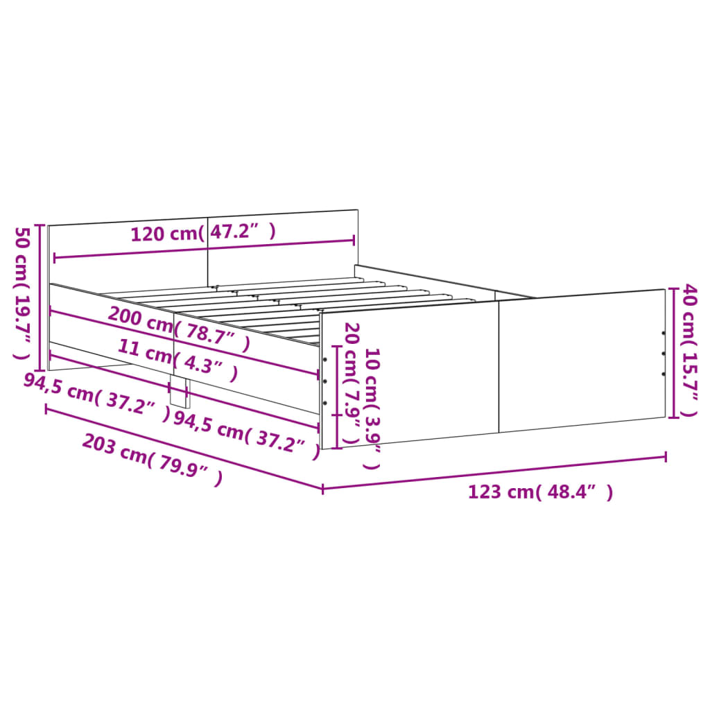 vidaXL Bed Frame without Mattress Black 120x200 cm