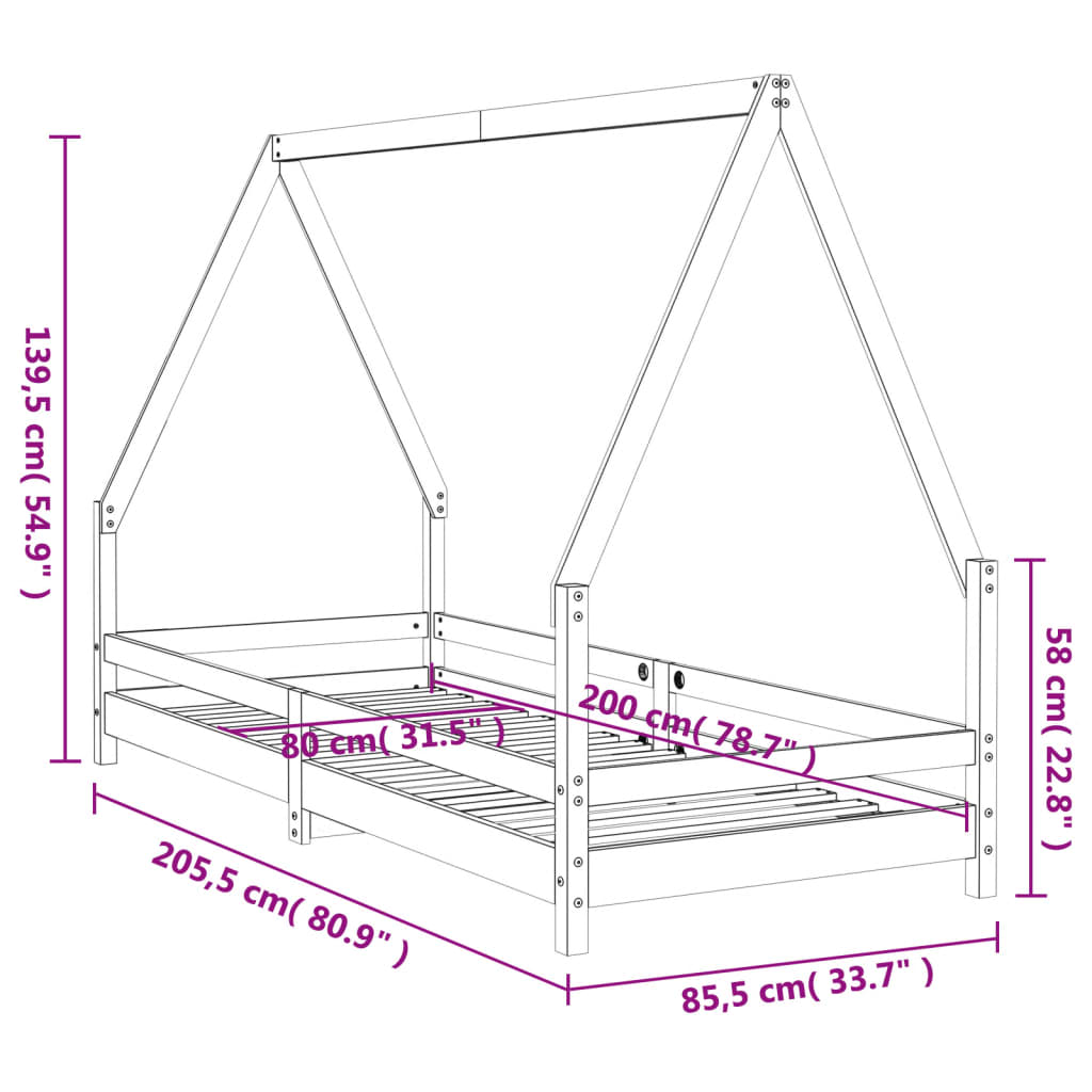 vidaXL Kids Bed Frame 80x200 cm Solid Wood Pine