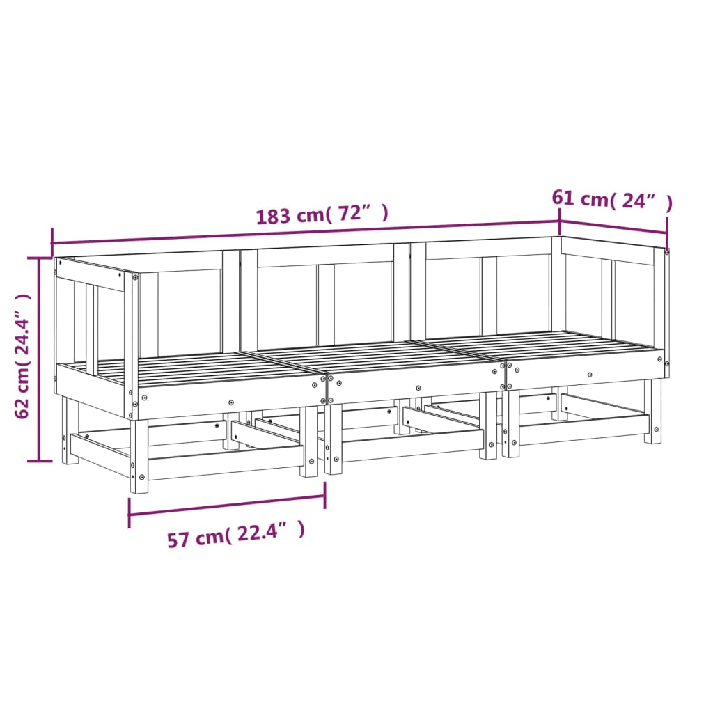 vidaXL 3 Piece Garden Lounge Set Grey Solid Wood Pine