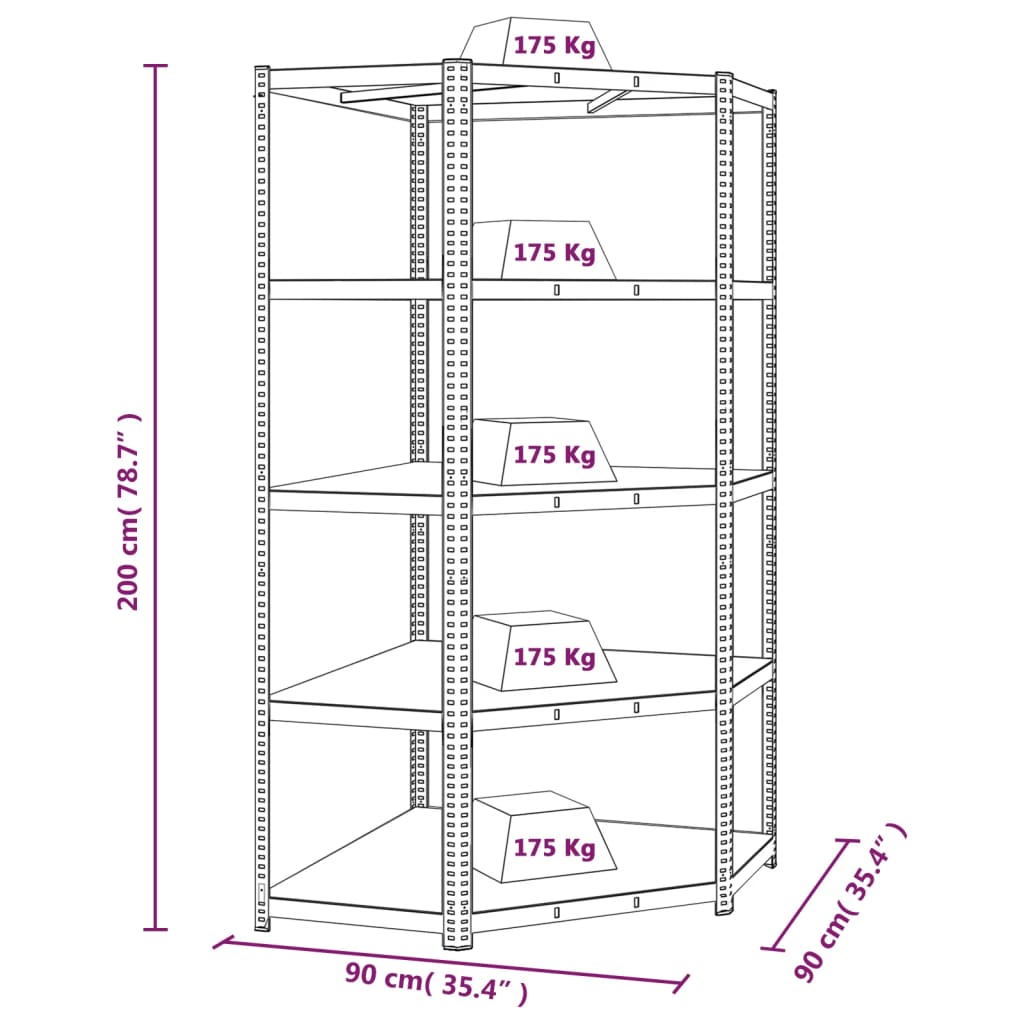 vidaXL 5-Layer Shelves 3 pcs Blue Steel&Engineered Wood