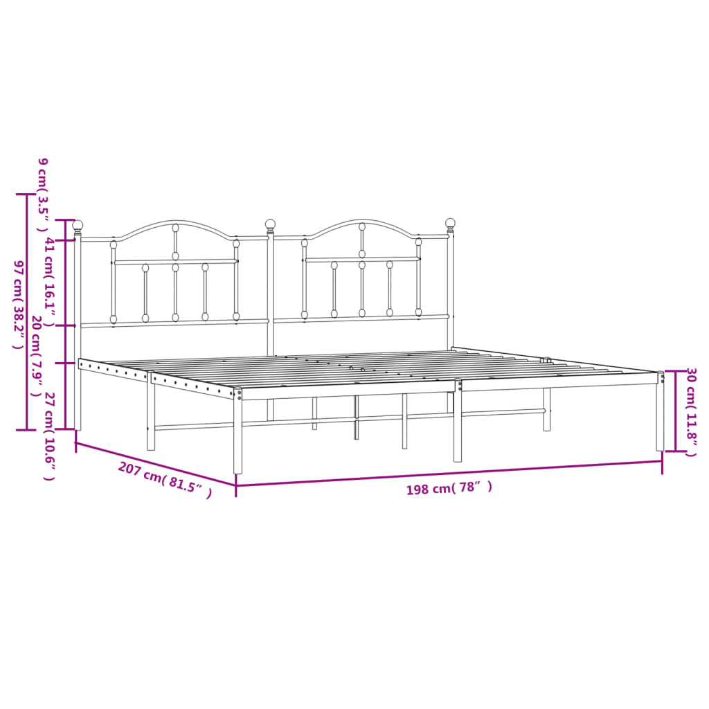 vidaXL Metal Bed Frame without Mattress with Headboard Black 193x203 cm