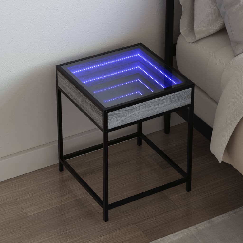 vidaXL Bedside Table with Infinity LED Grey Sonoma 40x40x51 cm