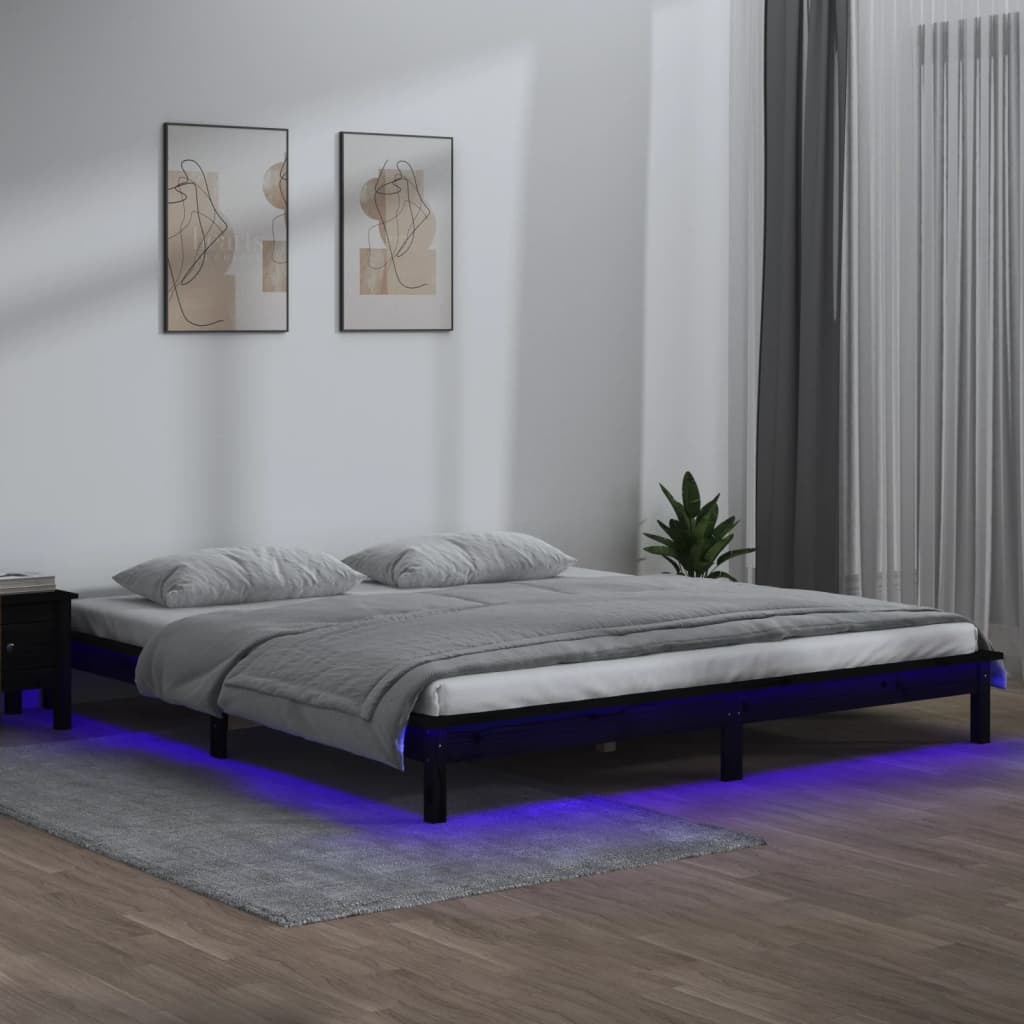 vidaXL LED Bed Frame without Mattress Black 200x200 cm Solid Wood