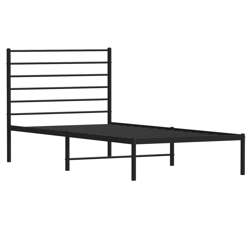 vidaXL Metal Bed Frame without Mattress with Headboard Black 90x190 cm Single