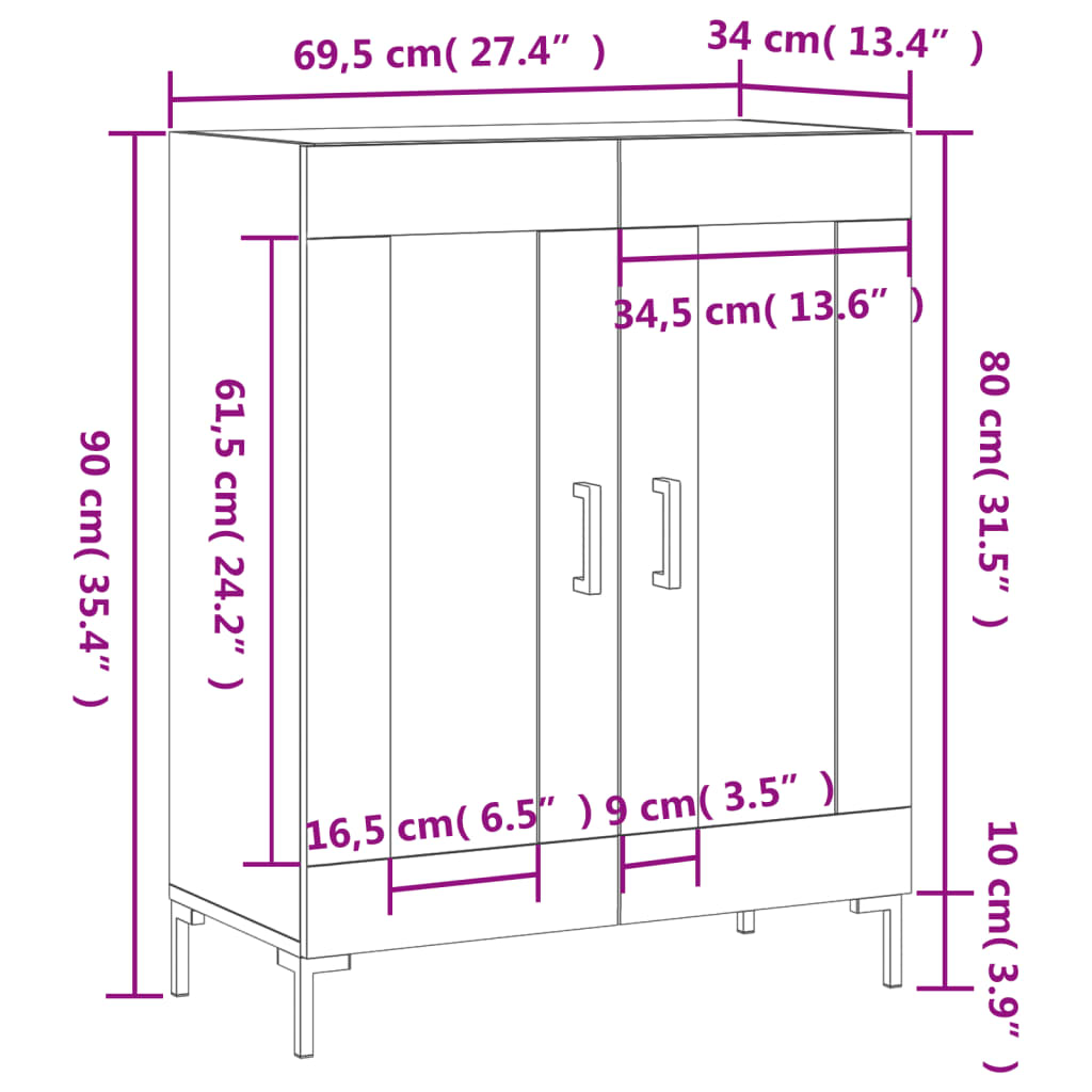 vidaXL Sideboard White 69.5x34x90 cm Engineered Wood