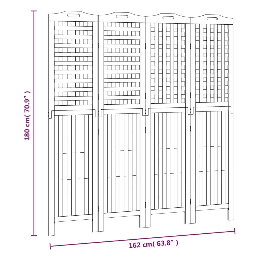 vidaXL 4-Panel Room Divider 162x2x180 cm Solid Wood Acacia