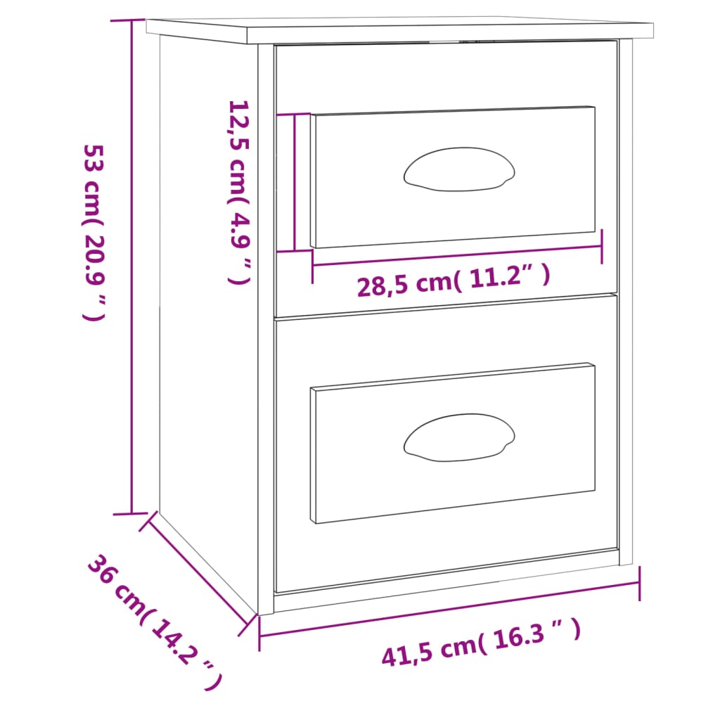 vidaXL Wall-mounted Bedside Cabinet Grey Sonoma 41.5x36x53cm