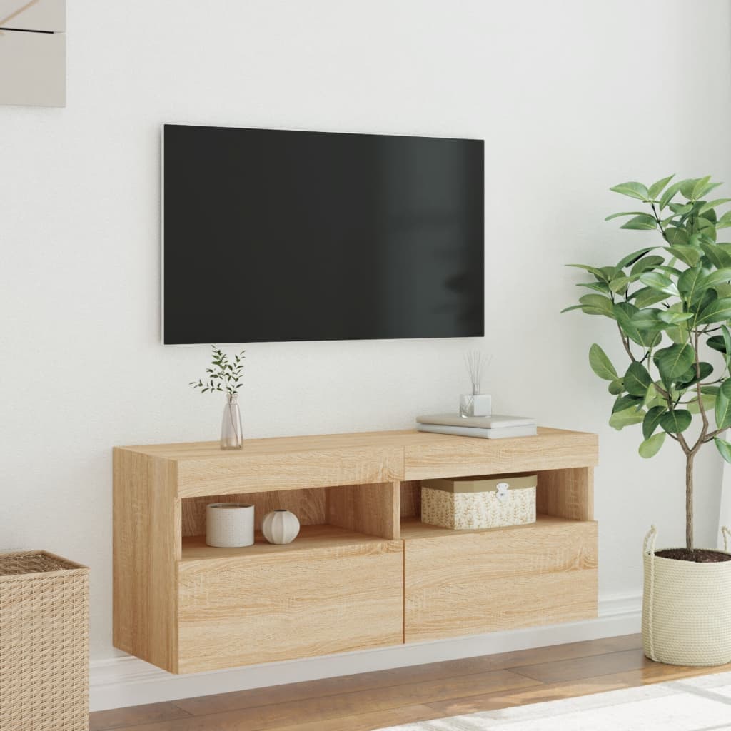 vidaXL TV Wall Cabinet with LED Lights Sonoma Oak 100x30x40 cm