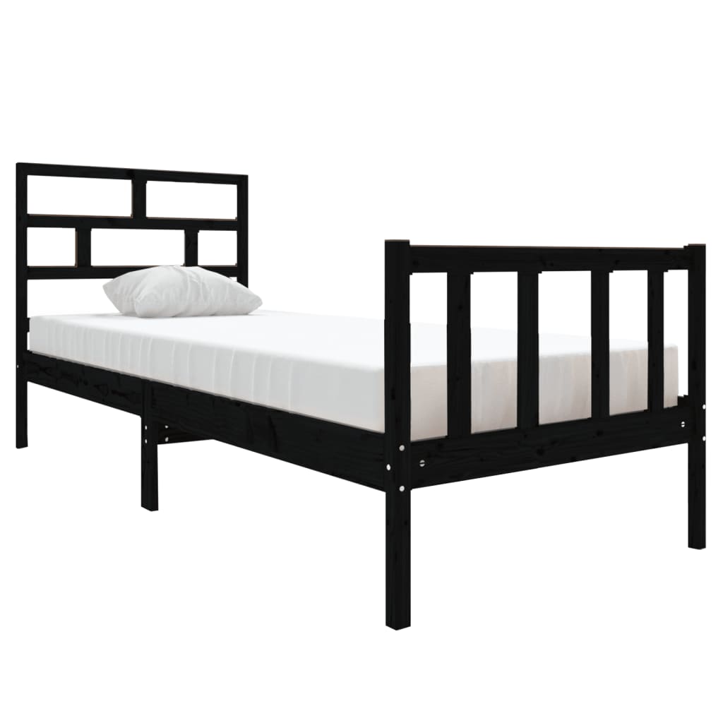 vidaXL Bed Frame without Mattress Black Solid Wood Pine Small Single