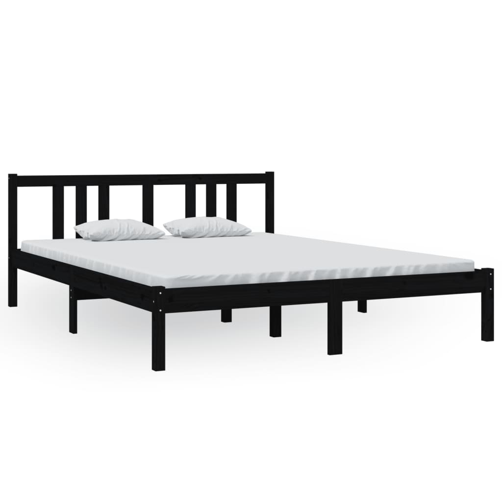 vidaXL Bed Frame without Mattress Black Solid Wood 150x200 cm King Size