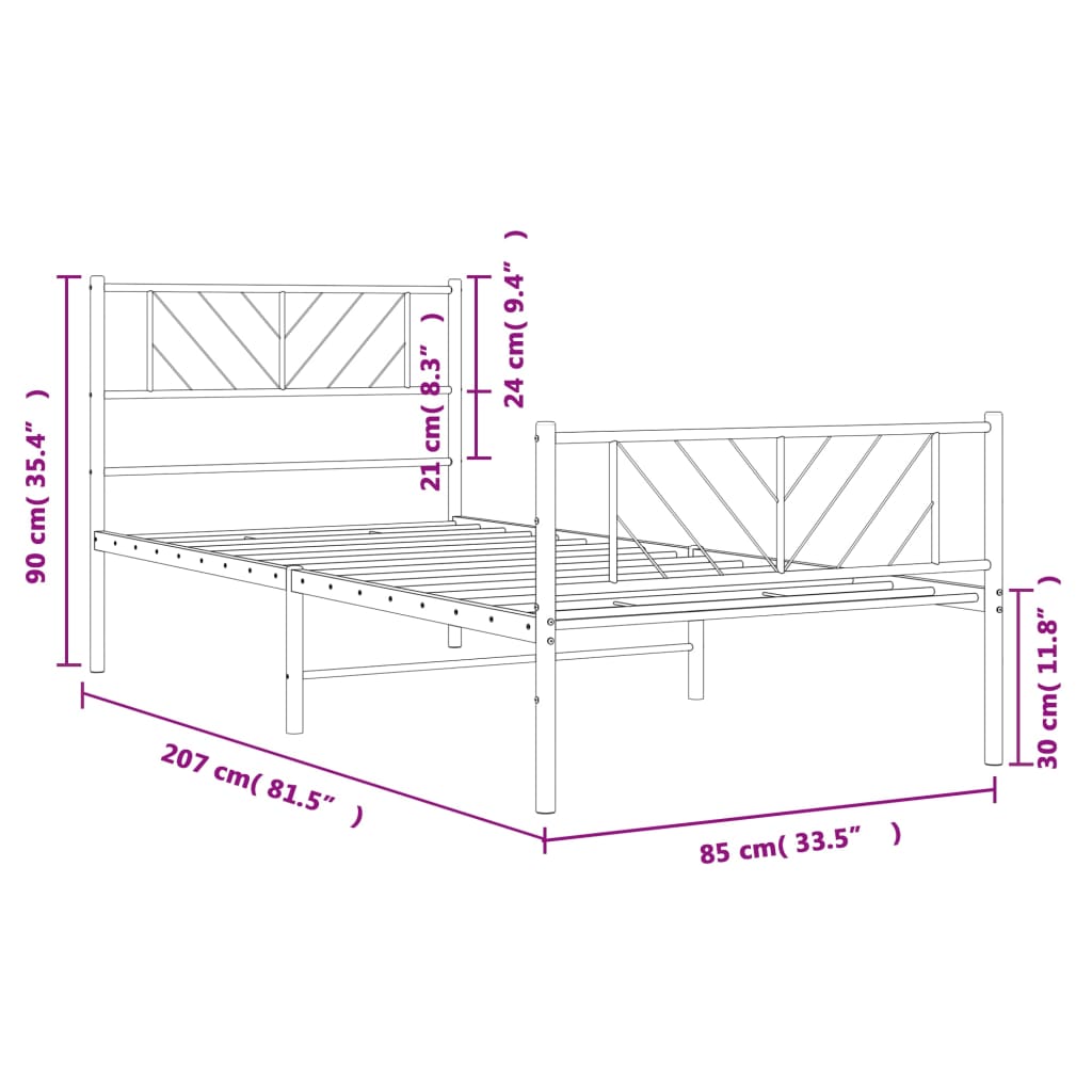 vidaXL Metal Bed Frame without Mattress with Footboard White 80x200 cm